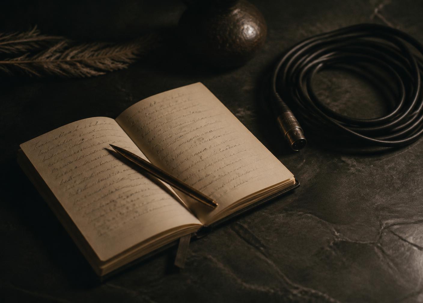 Lyric notebook and microphone cable
